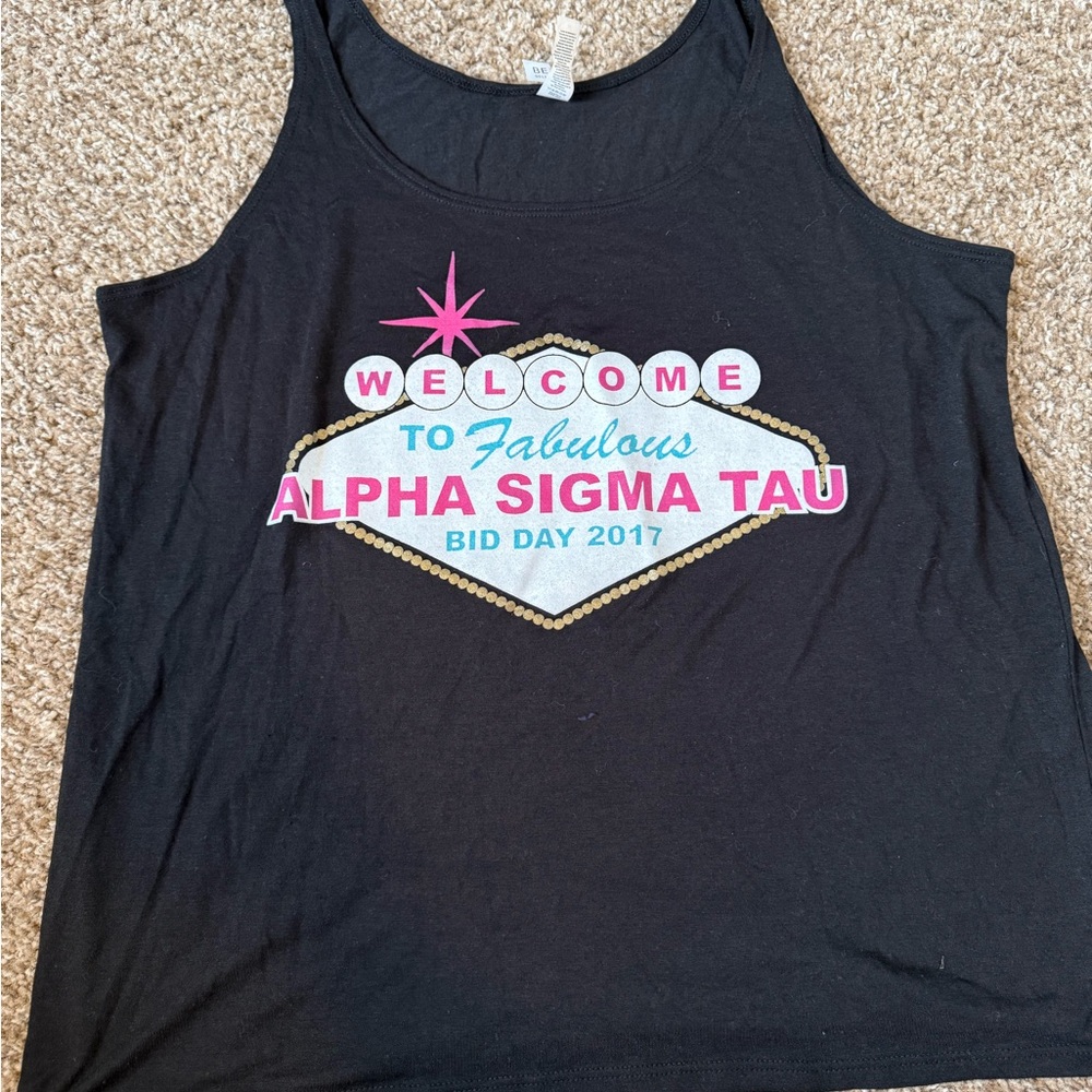 Bella Canvas Black Tank with Pink, Teal & Gold Alpha Sigma Tau Graphic